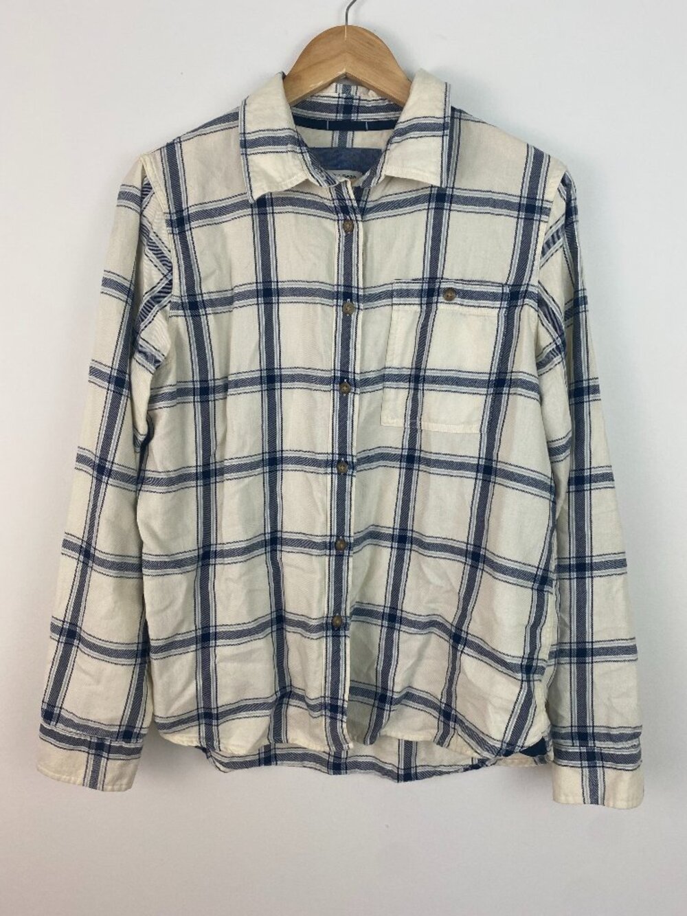 L.L.Bean Rangeley Flannel Plaid Button Down Shirt Cream Navy M